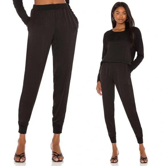 Michael Stars • Lidia Jogger relaxed satin pants black knit soft pull-on - Picture 3 of 10